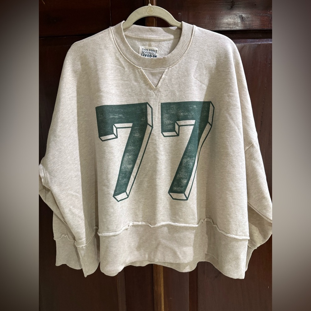 American Eagle Outfitters Cream Sweatshirt with Green Print NWT